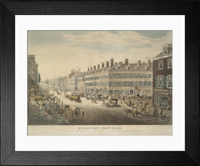 Framed Print : Broadway, New-York, 1836, by British born American artist, John Hill