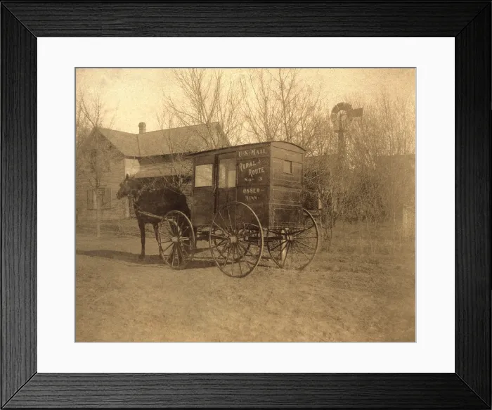 Framed Print : Rural Free Delivery horse-drawn wagon in Osseo, Minnesota, c. 1905 Framed Print : Rural Free Delivery horse-drawn wagon in Osseo, Minnesota, c. 1905