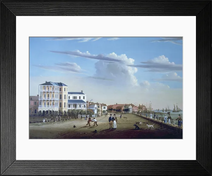 Framed Print : View along the East Battery, Charleston, South Carolina, 1831. It was a protective sea wall, promenade, and artillery battery for coastal defense (BSLOC_2019_8_192)