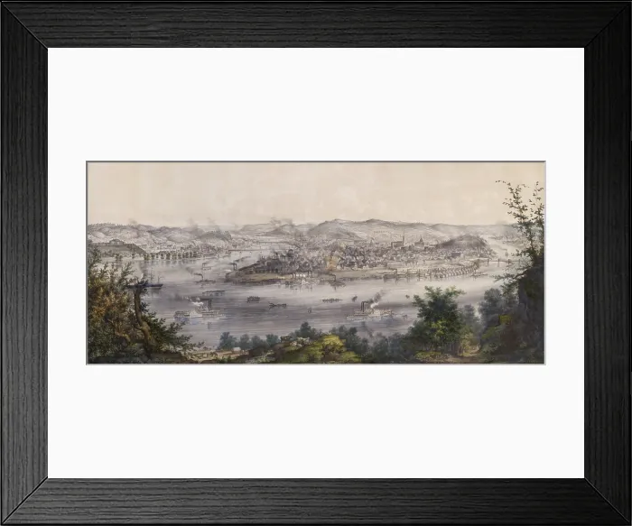 Framed Print : Pittsburgh, Pennsylvania in 1849 as viewed from Coal Hill