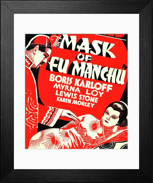 Framed Print : THE MASK OF FU MANCHU, from left on US poster art: Boris Karloff, Myrna Loy, 1932