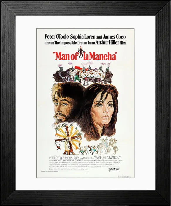 Framed Print : MAN OF LA MANCHA, US poster, from left: Peter O'Toole, Sophia Loren, 1972