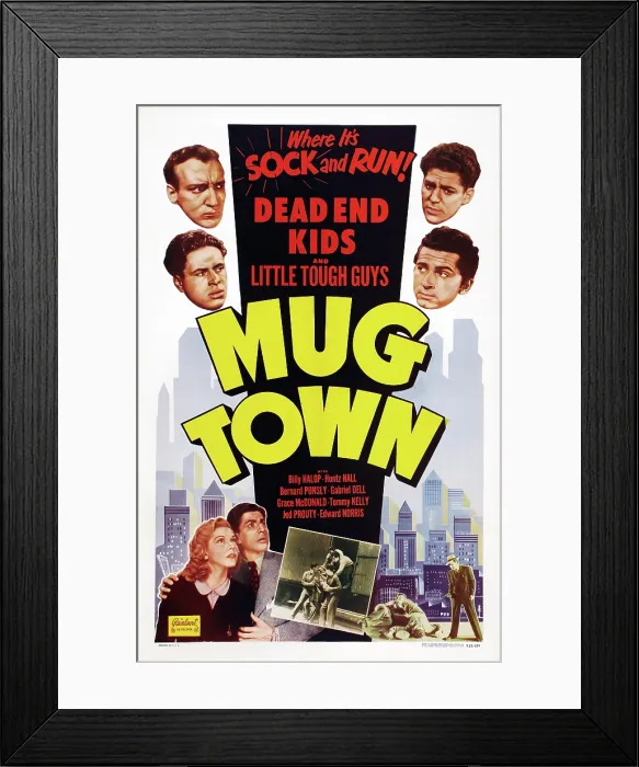 Framed Print : MUG TOWN, US poster art, left from top: Huntz Hall, Bernard Punsly, Edward Norris, Grace McDonald; right from top: Billy Halop, Gabriel Dell, 1942