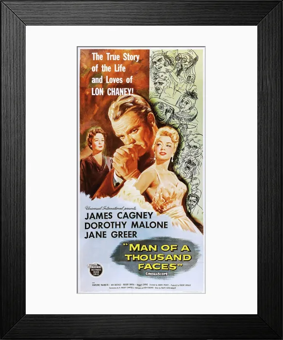 Framed Print : MAN OF A THOUSAND FACES, US poster, from left: Jane Greer, James Cagney, Dorothy Malone, 1957