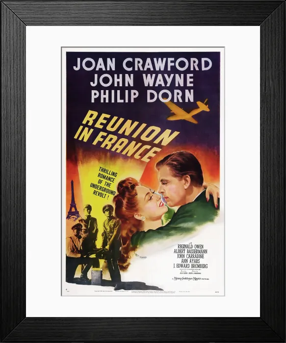 Framed Print : REUNION IN FRANCE, US poster art, from left: Joan Crawford, Philip Dorn, 1942 Framed Print : REUNION IN FRANCE, US poster art, from left: Joan Crawford, Philip Dorn, 1942