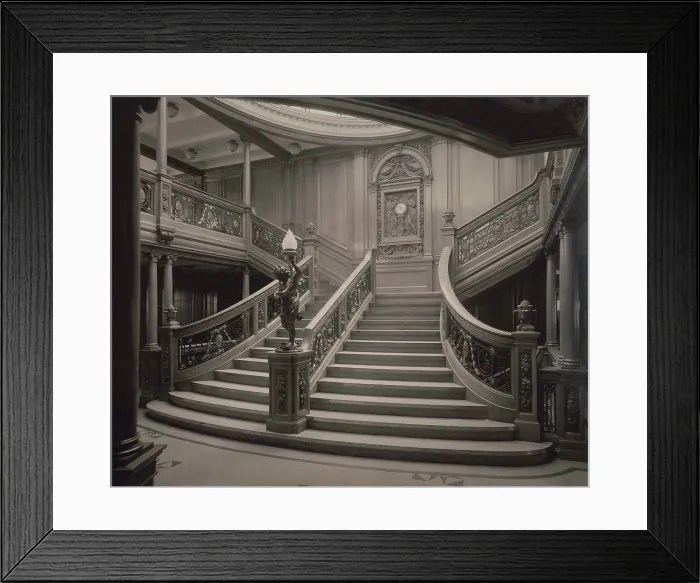 Framed Print : White Star Line S.S. Olympic's Grand Stairway, 1911. Olympic's sister ship, the S.S. Titanic, was then under construction in Belfast, Ireland (BSLOC_2018_4_5) Framed Print : White Star Line S.S. Olympic's Grand Stairway, 1911. Olympic's sister ship, the S.S. Titanic, was then under construction in Belfast, Ireland (BSLOC_2018_4_5)