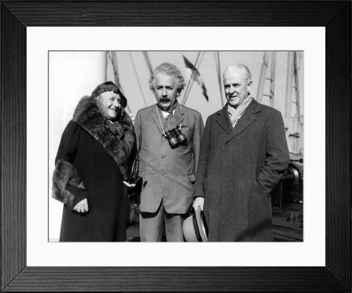 Framed Print : Albert Einstein and wife are greeted by Robert A. Millikan (Head of the California Institute of Technology) aboard the S.S. Oakland. Los Angeles, CA 01-11-1933