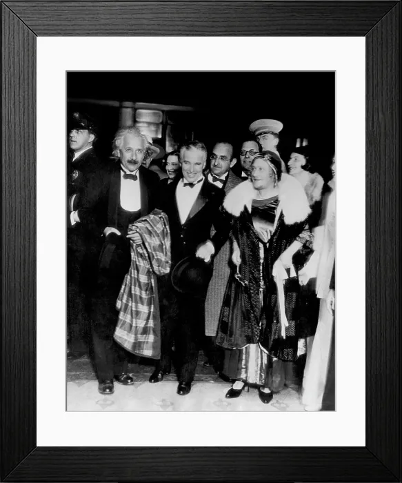 Framed Print : Albert Einstein (front left), Charles Chaplin (center), and Elsa Einstein (front right), arrive at Chaplin film premiere of CITY LIGHTS, in Los Angeles, California Framed Print : Albert Einstein (front left), Charles Chaplin (center), and Elsa Einstein (front right), arrive at Chaplin film premiere of CITY LIGHTS, in Los Angeles, California