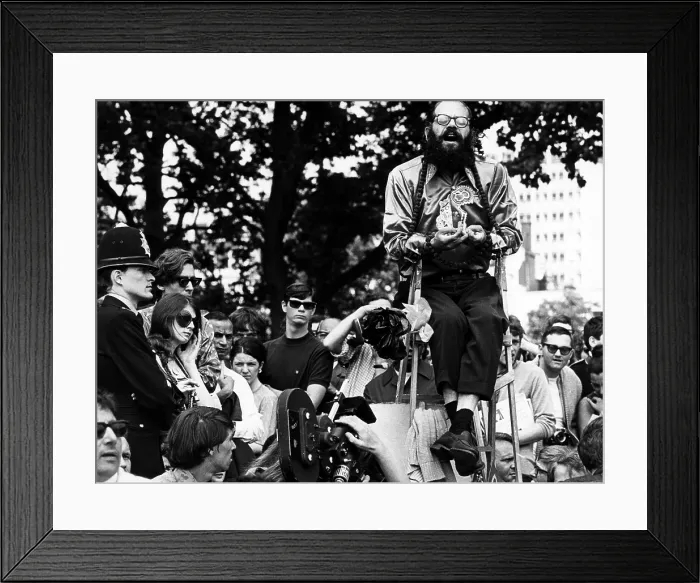 Framed Print : Beat Poet Allen Ginsberg singing an Indian chant in Hyde Park London England. June 1966. Courtesy: CSU Archives / Everett Collection
