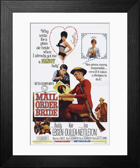 Framed Print : MAIL ORDER BRIDE, top from left: Barbara Luna, Lois Nettleton, center from left: Keir Dullea, Buddy Ebsen, Warren Oates (bottom right), 1964