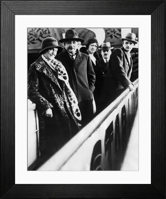 Framed Print : Elsa Einstein and Albert Einstein aboard the S.S. Bolgenland about to sail to the United States. Antwerp, Belgium. December 1930. Courtesy: CSU Archives / Everett Collection