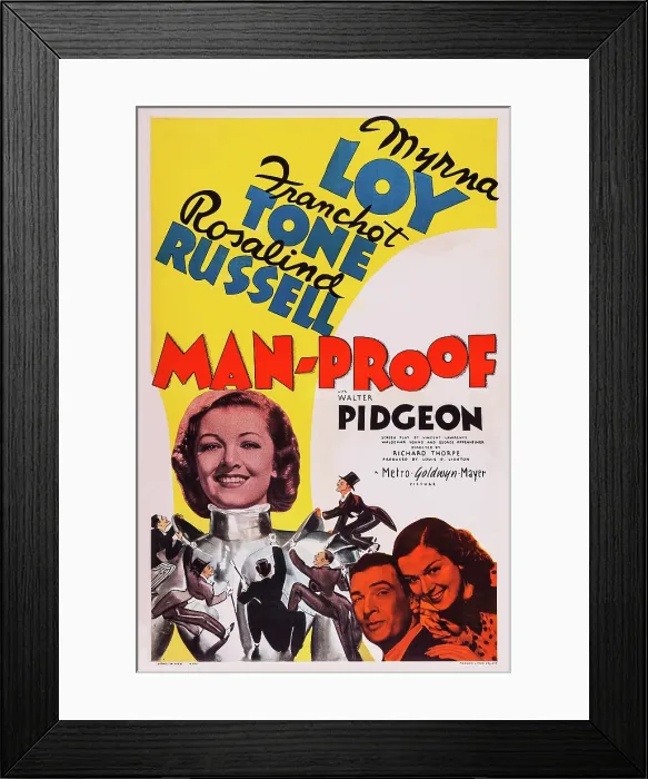 Framed Print : MAN-PROOF, US poster, from left: Myrna Loy, Walter Pidgeon, Rosalind Russell, 1938