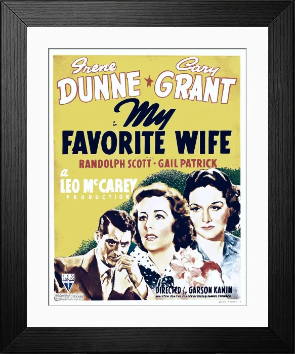 Framed Print : MY FAVORITE WIFE, from left: Cary Grant, Irene Dunne, Gail Patrick on window card, 1940 Framed Print : MY FAVORITE WIFE, from left: Cary Grant, Irene Dunne, Gail Patrick on window card, 1940