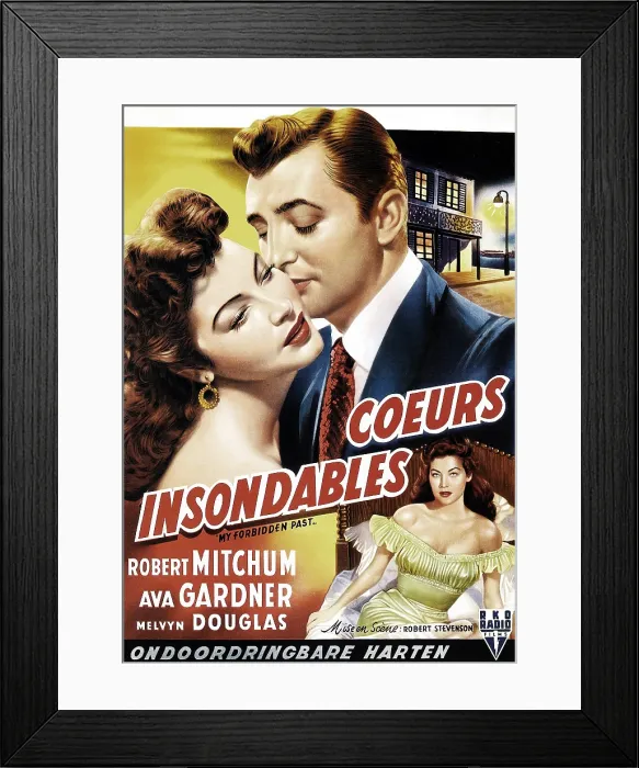 Framed Print : MY FORBIDDEN PAST, from left, Ava Gardner, Robert Mitchum, 1951