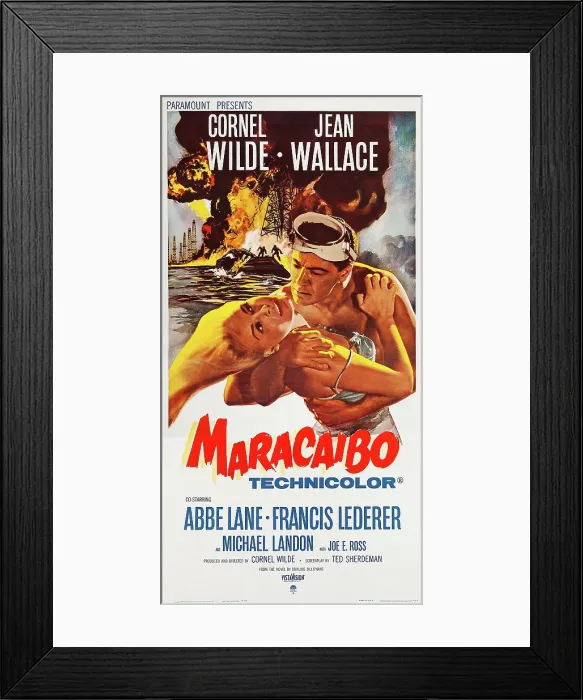 Framed Print : MARACAIBO, US poster, from left: Jean Wallace, Cornel Wilde, 1958