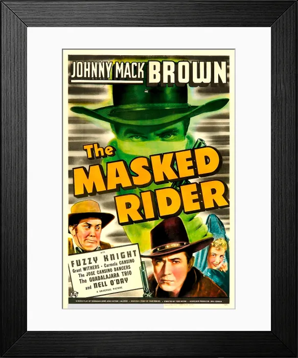 Framed Print : THE MASKED RIDER, top and bottom center: Johnny Mack Brown, bottom left: Fuzzy Knight, 1941 Framed Print : THE MASKED RIDER, top and bottom center: Johnny Mack Brown, bottom left: Fuzzy Knight, 1941