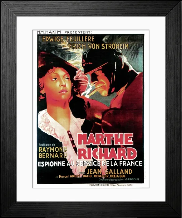 Framed Print : MARTHE RICHARD, (aka MARTHE RICHARD ESPIONNE AU SERVICE DE LA FRANCE), French poster art, from left: Edwige Feuillere, Erich von Stroheim, 1937 Framed Print : MARTHE RICHARD, (aka MARTHE RICHARD ESPIONNE AU SERVICE DE LA FRANCE), French poster art, from left: Edwige Feuillere, Erich von Stroheim, 1937