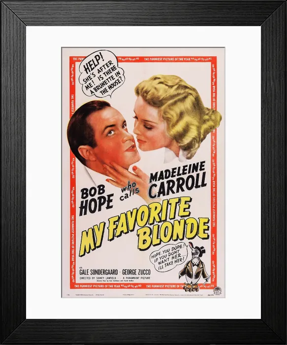 Framed Print : MY FAVORITE BLONDE, US poster, from left: Bob Hope, Madeleine Carroll, 1942