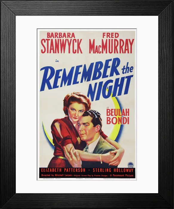 Framed Print : REMEMBER THE NIGHT, US poster art, from left: Barbara Stanwyck, Fred MacMurray, 1940 Framed Print : REMEMBER THE NIGHT, US poster art, from left: Barbara Stanwyck, Fred MacMurray, 1940