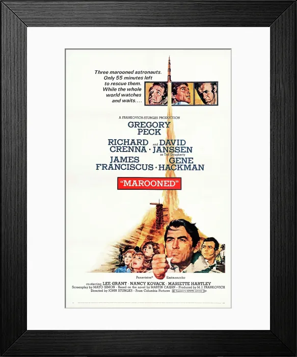 Framed Print : MAROONED, US poster art, top from left: Richard Crenna, James Franciscus, Gene Hackman; bottom center: Gregory Peck; bottom right: David Janssen, 1969