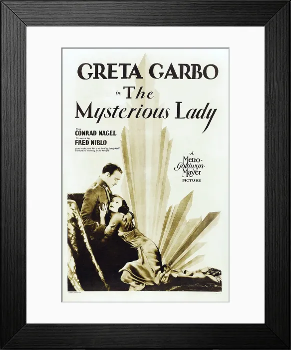 Framed Print : THE MYSTERIOUS LADY, US poster art from left: Conrad Nagel, Greta Garbo, 1928