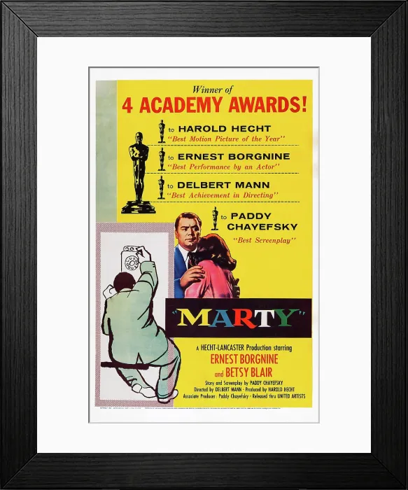 Framed Print : MARTY, US poster art, Ernest Borgnine, 1955 Framed Print : MARTY, US poster art, Ernest Borgnine, 1955