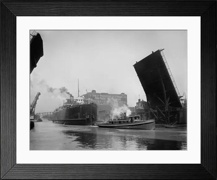 Framed Print : S.S. Pere Marquette 18 passing State Street bridge, Chicago, Illinois, c