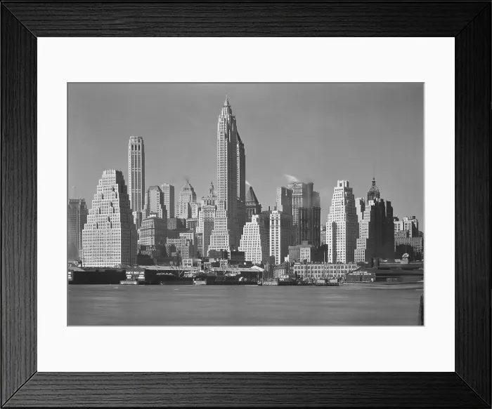 Framed Print : Art Deco style skyscrapers dominate Lower Manhattan's East River skyline in 1932 Framed Print : Art Deco style skyscrapers dominate Lower Manhattan's East River skyline in 1932