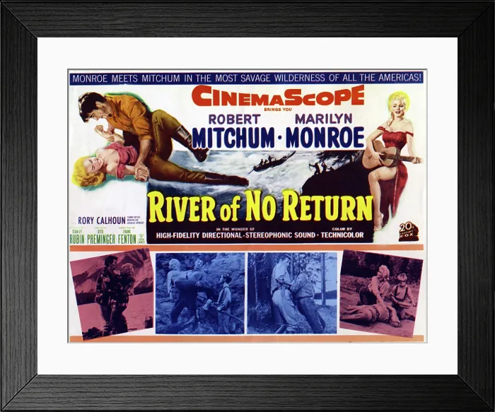 Framed Print : RIVER OF NO RETURN, Marilyn Monroe, Robert Mitchum, 1954, TM & Copyright (c) 20th Century Fox Film Corp. All rights reserved Framed Print : RIVER OF NO RETURN, Marilyn Monroe, Robert Mitchum, 1954, TM & Copyright (c) 20th Century Fox Film Corp. All rights reserved