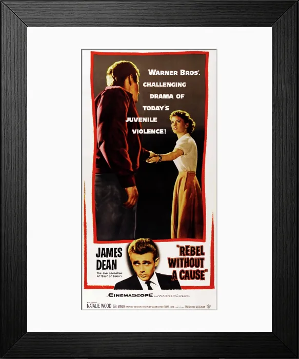 Framed Print : REBEL WITHOUT A CAUSE, US poster art, James Dean, Natalie Wood, 1955