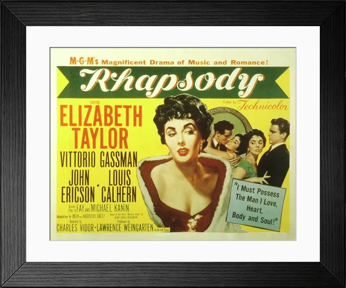 Framed Print : RHAPSODY, US lobbycard, Elizabeth Taylor, 1954