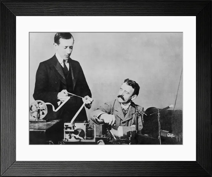 Framed Print : Guglielmo Marconi examining the first wireless signals across Atlantic from Cornwall, England, on Dec Framed Print : Guglielmo Marconi examining the first wireless signals across Atlantic from Cornwall, England, on Dec