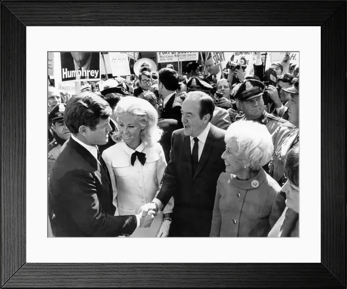 Framed Print : From left, Senator Edward Kennedy, Joan Kennedy, Vice President Hubert Humphrey, Muriel Humphrey, at Logan International Airport, Boston, September 19, 1968