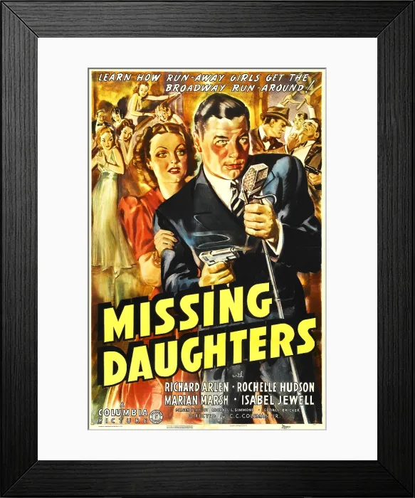 Framed Print : MISSING DAUGHTERS, US poster art, foreground from left: Rochelle Hudson, Richard Arlen, 1939