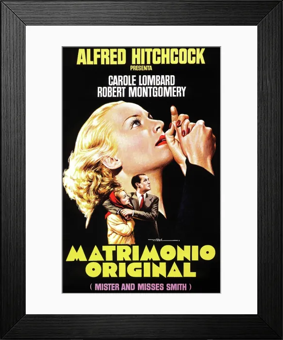 Framed Print : MR. AND MRS. SMITH (aka MATRIMONIO ORIGINAL), Carole Lombard, Robert Montgomery, (Spanish poster art), 1941
