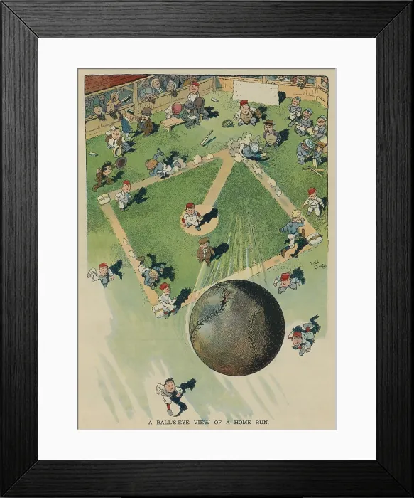 Framed Print : BALL'S-EYE VIEW OF A HOME RUN, by Will Crawford, 1913