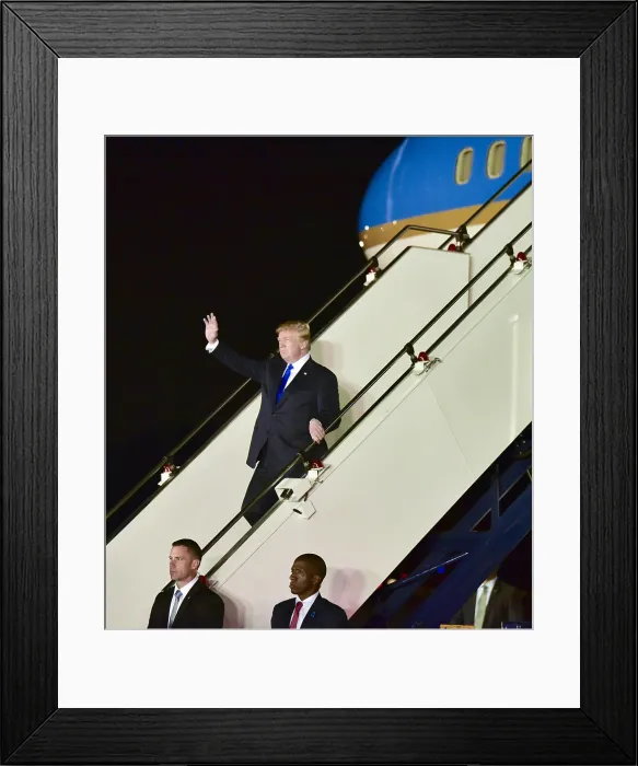 Framed Print : President Donald Trump arrives at Paya Lebar Air Base, Singapore for the summit with North Korean leader Kim Jong Un. June 10, 2018 (BSLOC_2018_5_187) Framed Print : President Donald Trump arrives at Paya Lebar Air Base, Singapore for the summit with North Korean leader Kim Jong Un. June 10, 2018 (BSLOC_2018_5_187)