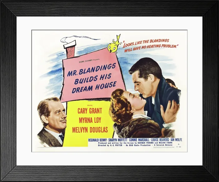 Framed Print : MR. BLANDINGS BUILDS HIS DREAM HOUSE, l-r: Melvyn Douglas, Myrna Loy, Cary Grant on poster art, 1948