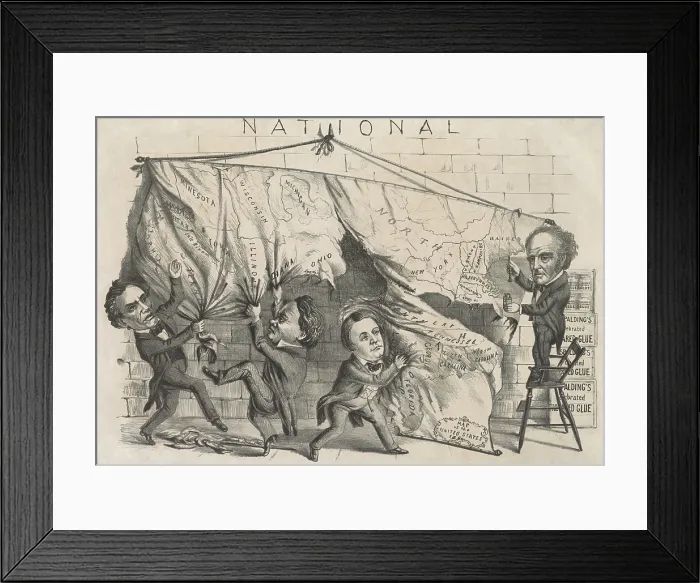 Framed Print : DIVIDING THE NATIONAL MAP, 1860. Satire of all four candidates in the 1860 US presidential election