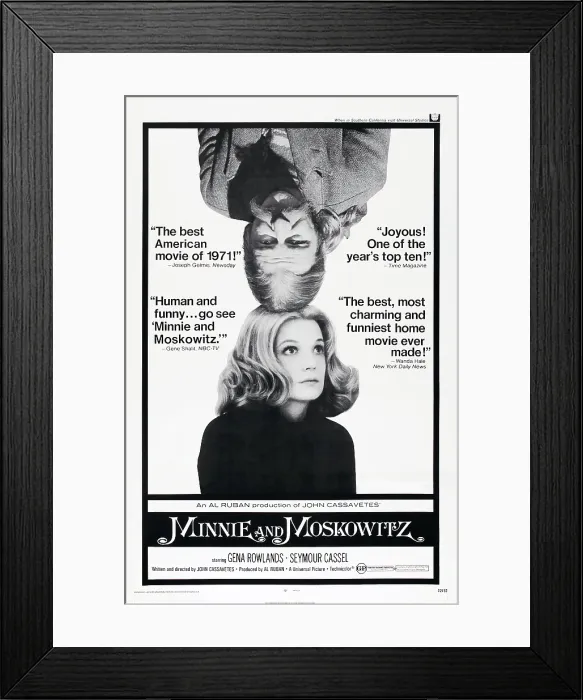Framed Print : MINNIE AND MOSKOWITZ, US poster, from top: Seymour Cassel, Gena Rowlands, 1971
