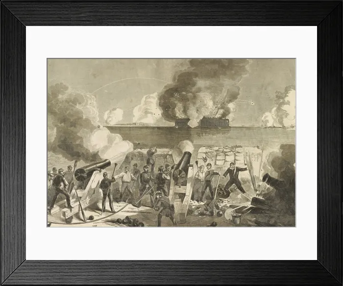 Framed Print : Siege of Fort Sumter by a Confederate batteries on April 13, 1861. Confederate soldiers fire cannons from an artillery battery, bombarding Sumter in the distance Framed Print : Siege of Fort Sumter by a Confederate batteries on April 13, 1861. Confederate soldiers fire cannons from an artillery battery, bombarding Sumter in the distance