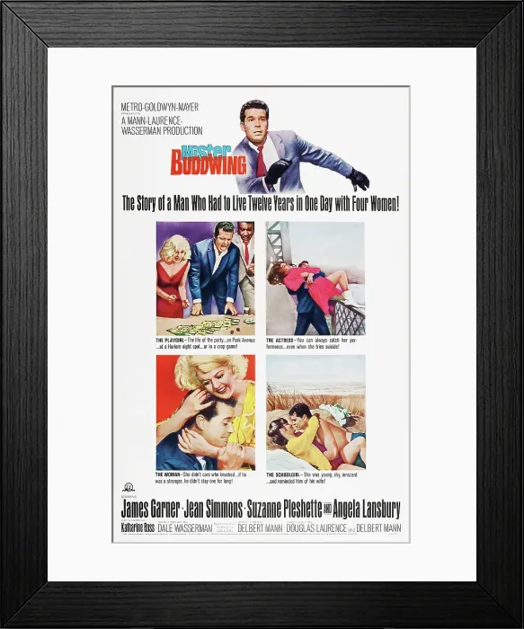 Framed Print : MISTER BUDDWING, US poster art, bottom from left: James Garner, Angela Lansbury, Katharine Ross, James Garner, 1966 Framed Print : MISTER BUDDWING, US poster art, bottom from left: James Garner, Angela Lansbury, Katharine Ross, James Garner, 1966