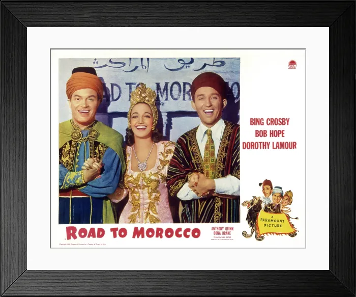 Framed Print : ROAD TO MOROCCO, US lobbycard, from left: Bob Hope, Dorothy Lamour, Bing Crosby, 1942 Framed Print : ROAD TO MOROCCO, US lobbycard, from left: Bob Hope, Dorothy Lamour, Bing Crosby, 1942