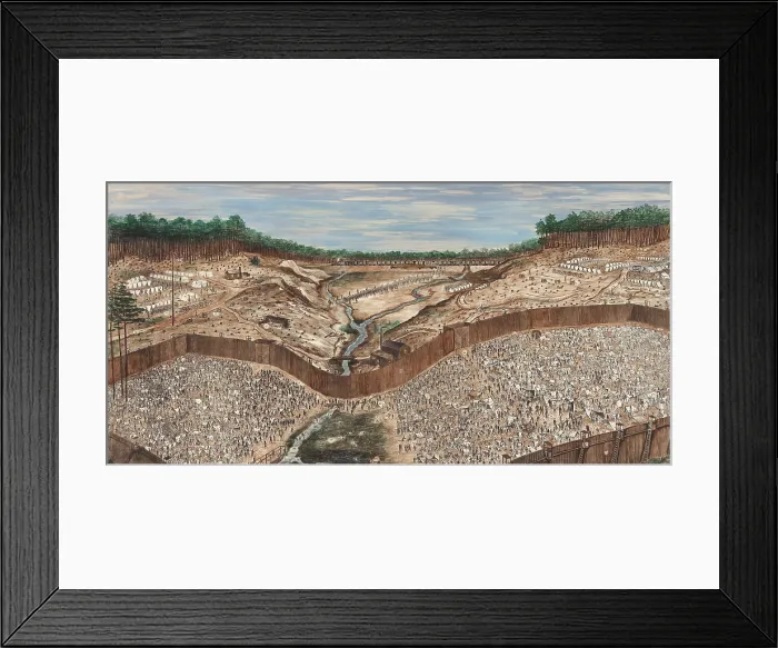 Framed Print : The central section of Thomas O'Dea's drawing of the Andersonville Prison, created from memory in 1884