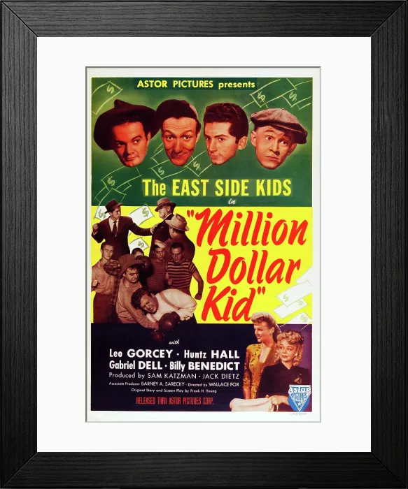 Framed Print : MILLION DOLLAR KID, US poster art, top from left: Leo Gorcey, Huntz Hall, Gabriel Dell, William Benedict; bottom right: Louise Currie, Iris Adrian, 1944
