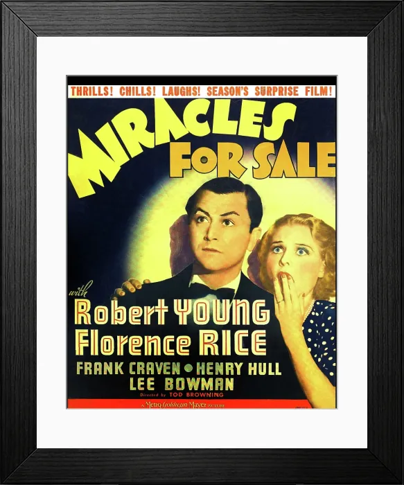 Framed Print : MIRACLES FOR SALE, US poster art, from left: Robert Young, Florence Rice, 1939