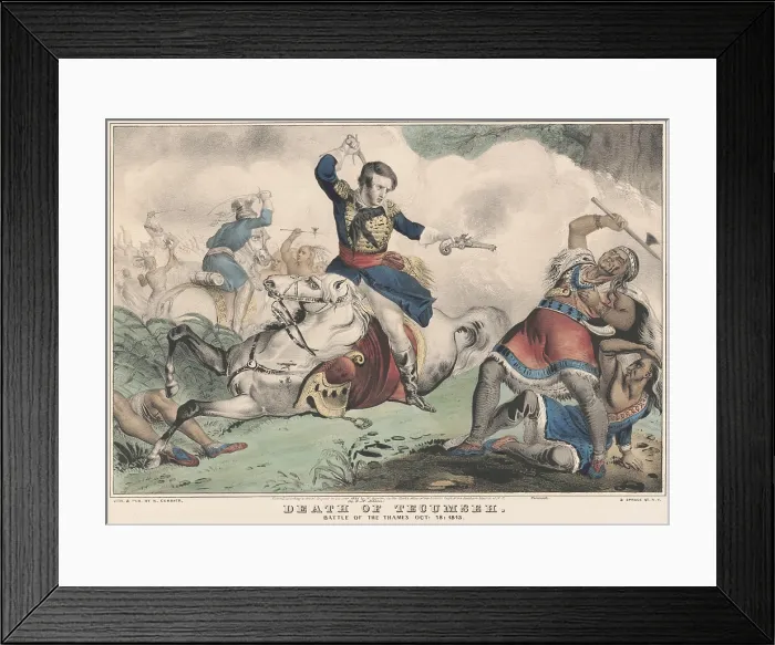 Framed Print : War of 1812. Battle of the Thames, aka Battle of Moraviantown, Oct. 5, 1812. Conjectural scene illustrating the death of Tecumseh, by a pistol shot from Col Framed Print : War of 1812. Battle of the Thames, aka Battle of Moraviantown, Oct. 5, 1812. Conjectural scene illustrating the death of Tecumseh, by a pistol shot from Col