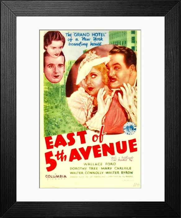Framed Print : EAST OF 5TH AVENUE (aka EAST OF FIFTH AVENUE), left from top: Dorothy Tree, Wallace Ford, inset from left: Mary Carlisle, Walter Connolly on midget window card, 1933