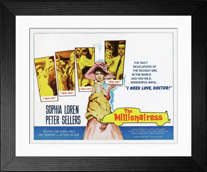 Framed Print : THE MILLIONAIRESS, top l-r: Sophia Loren, Gary Raymond, Sophia Loren, Vittorio De Sica, Dennis Price, Sophia Loren, Sophia Loren, Peter Sellers Framed Print : THE MILLIONAIRESS, top l-r: Sophia Loren, Gary Raymond, Sophia Loren, Vittorio De Sica, Dennis Price, Sophia Loren, Sophia Loren, Peter Sellers