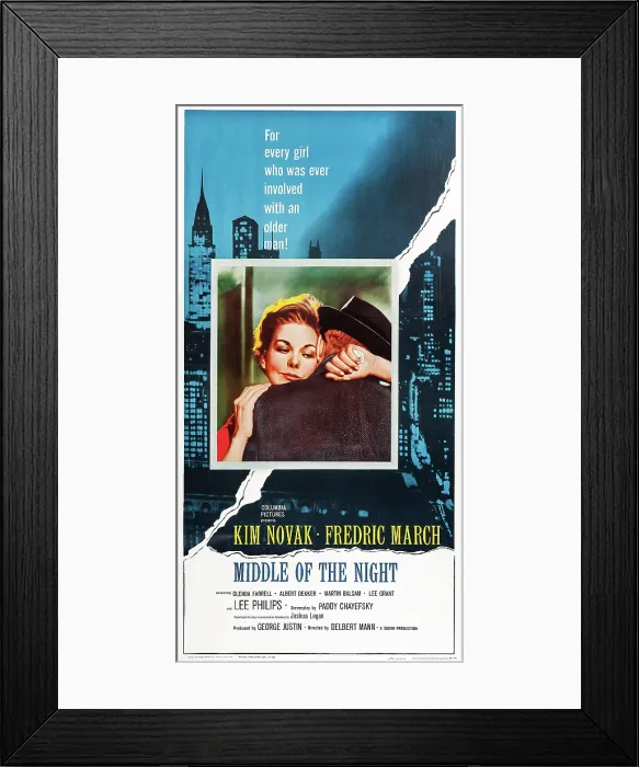 Framed Print : MIDDLE OF THE NIGHT, US poster art, from left: Kim Novak, Fredric March, 1959